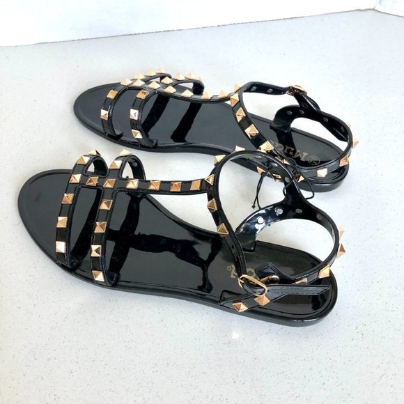 Mudd women's black jelly studded designer inspired flat sandals NEW - Picture 5 of 6